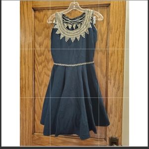 Embroidered dress. Fits like a 6. Navy blue. Sleeveless. Women's Pintucking.
